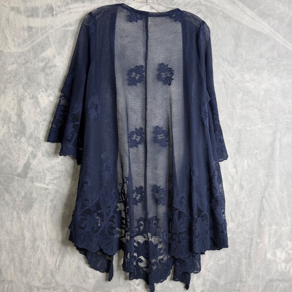 Maurices Lace Open Front Cardigan Womens M Navy Blue Boho Floral Micro Mesh - Picture 6 of 11